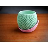 Brf Store Su Store Küre Saksı – 3D Baskı Kafes Dokulu Iki Parçalı Dekoratif Saksı - Pembe-Mint - Siyah