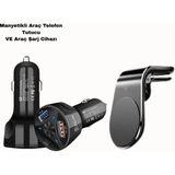 Brf Store Yavuzsell 360° Döner Telefon Tutucu ve 55W Hızlı Araç Şarj Aksesuar Seti - Siyah