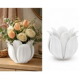 Brf Store Yavuzsell Lotus Yapraklı Vazo – 3D Baskı Dekoratif Çiçeklik-Beyaz - Siyah