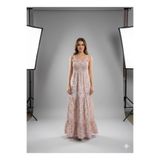 BRGCLOTHING Çiçek Desenli Askılı Uzun Elbise