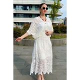 BRGCLOTHING Naturel İthal Pamuk Dantel Etek Yarasa Kol Bluz Takım