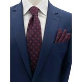 Brianze 8 Cm Bordo Lacivert Kare Motif Desen Kravat Mendil Set