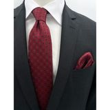 Brianze 8 cm Bordo Siyah Desenli Kravat Mendil Set - Standart - Bordo - Siyah