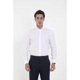 Brianze Beyaz Ata Yaka Damatlık Slim Fit Gömlek ( Kol Düğmesi Hediye ) M