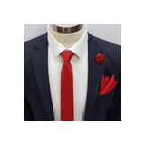 Brianze Erkek Kırmızı Kravat Mendil Yaka Çiçeği Set-brianze 444gkc050