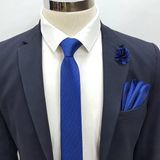 Brianze KMD-3 Saks Mavi Kravat Mendil Yaka Çiçeği Set