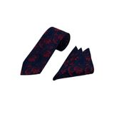 Brianze Lacivert Kırmızı Motif Desen Kravat Mendil Set