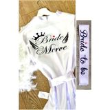 Bride By Victoria ( Isminizi Yazıyoruz) Gelin Sabahlığı Bride Sabahlık Kollar Tüylü ve Bride To Be Kuşak - Beyaz