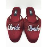 Bride Gelin Topuksuz Kaz Tüyü Terlik Bordo-Gümüş Yazılı