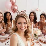 Bride Metal Taşlı Lüks El Yazılı Rosegold Taç Bekarlığa Veda Parti Aksesuarı