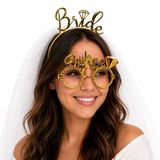 Bride Yazılı Gold Taç Parti Gözlüğü Seti
