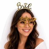 Bride Yazılı Gold Taç ve Parti Gözlüğü Seti (4604)