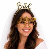 Bride Yazılı Gold Taç Ve Parti Gözlüğü Seti (4741)