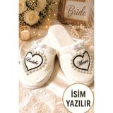 bridebyvictoria İsim Yazılı İncili Kişiye Özel Beyaz Gelin Terliği Bride Terlik Bride Party Nedime Terliği