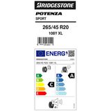 Bridgestone 265/45R20 108Y Xl Potenza Sport (4X4-Suv) Yaz Lastiği (Üretim Yılı:2022)