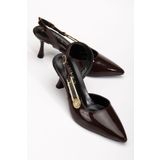 Brielfy Kadın Sivri Burun Konik 7cm Topuklu Kahverengi Slingback Yandan Tokalı Yazlık Mezuniyet Ayakkabı