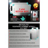 Bright 2'li Set Paslanmaz Çelik Kesme Tahtası -(GÖMME AYAKLI) (PATENTLİ®)304 kalite
