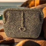 Bright3 Altın Renkli Simli Abiye Clutch , Portföy Çanta, Astarlı , El Yapımı, Elde Örme, Metal Gizli Burslu