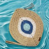Bright3 Nazar Boncuklu , El Yapımı, El Örgüsü, Clutch , Portföy Çanta, Fermuarlı, Astarlı, Mavi Püsküllü,