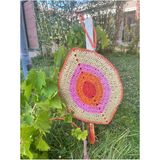 Bright3 Nazar Boncuklu ,el Yapımı, El Örgüsü, Clutch ,portföy Çanta, Fermuarlı, Astarlı,nar Çiçeği Püsküllü - Renkli