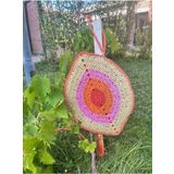 Bright3 Nazar Boncuklu ,El Yapımı, El Örgüsü, Clutch ,Portföy Çanta, Fermuarlı, Astarlı,Nar Çiçeği Püsküllü