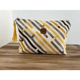 Bright3 Sarı Siyah Çok Renkli Clutch , Portföy, El Yapımı, Astarlı,Fermuarlı, Püskül Aksesuarlı Çanta