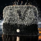 Bright3 Siyah Ve Kırçıllı Gri Clutch , Portföy, El Yapımı, Gizli Burslu, Yıldız Ve İncili Peluş Çanta