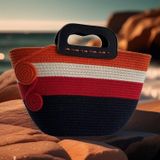 Bright3 Turuncu, Beyaz, Kırmızı, Siyah El Yapımı Hasır, Günlük, Abiye, Plaj , Tatil Çantası