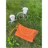 Bright3 Turuncu Püsküllü , El Yapımı, Astarlı, Çıtçıtlı Kağıt Ip Clutch Çanta - Çok Renkli
