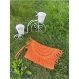 Bright3 Turuncu Püsküllü , El Yapımı, Astarlı, Çıtçıtlı Kağıt İp Clutch Çanta