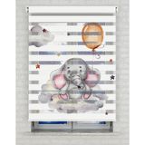 BRIGHTCOVER Gri Bulutlar ve Sevimli Fil Baskılı Zebra Perde - Gece Gündüz - Bebek Odası Perdesi | Kokusuz Mürekkeple Basılmış Zebra Perdeler ile Sende Tarzını Yansıt! | 1 Dakikada Pratik Montaj - Renkli - 150 x 280 cm