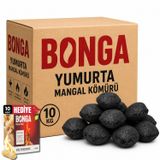 Briket Yumurta Kömür 10 kg + Hediye 10 Adet Bonga Kömür Tutuşturucu |%100 Doğal Uzun Süre Yanan En iyi Sıkıştırılmış Barbekü Mangal Kömürü