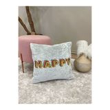 Brillant %100 Kadife Happy Yazı Desenli Kırlent Yastık Kılıfı (Gri)