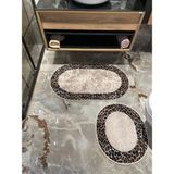 Brillant 2 'li Leoar Desen Oval Banyo Paspası - Kahverengi Ebat (60X100 - 60X50)
