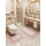 Brillant 2'li Fiyonklu Bordürlü Lateks Taban Banyo Paspası (60X100-60X50) - Ekru
