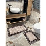 Brillant 2'li Leoar Desen Banyo Paspası - Kahverengi Ebat (60X100 - 60X50)