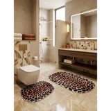 Brillant 2'li Leopar Desen Lateks Taban Banyo Paspası (70X110-45X55) - Kahverengi