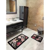 Brillant 2'li Siyah Çiçek Desenli Rowan Model Banyo Klozet Takımı Lateks Taban Özellikli
