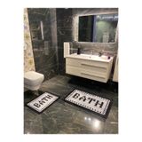Brillant Black Bath Yazılı Desenli 2'li Kaymaz Taban Su Geçirmez Banyo Paspas Takımı (60x100 - 60x50) Gri