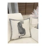 Brillant Ekru-Gri Renk Aslan Desenli Dokuma Kumaş Kırlent Kılıfı 45x45