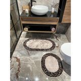 Brillant Leopar Desen Kahverengi Oval Banyo Paspası 2'li Set Lateks Taban Özellikli