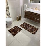 Brillant Leopar Desenli Kahverengi 2'li Kaymaz Taban Banyo Paspas Takımı (60X100 - 60X50) Lateks Özellikli - 2'li Klozet Takımı
