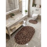 Brillant Leopar Desenli Lateks Taban 2'li Banyo Paspası (70X110-70X50) - Kahverengi
