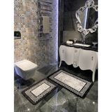 Brillant Megan Dama Çerçeve Desen Banyo Paspası 70X160 (70X110-70X50 İkili Takım) - Antrasit - 70 x 50 cm