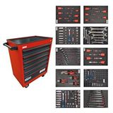Brio Hareketli Tekerlekli Takım Dolabı Takım Arabası 6 Çekmeceli Kilitli Pro Ss 258 Parça Kırmızı Dolu
