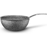 Brioni 26 cm Çizilmez Yanmaz Yapışmaz Granit Wok Tava Gri Taş Desenli İndüksiyon Uygun