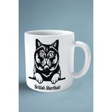 British Shorthairt Kedi Isimli Kişiye Özel Baskılı Kupa Bardak Karakalem