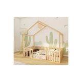 BRK Design Montessori Bebek Ve Çocuk Karyolası Doğal Ahşap Yatak Çatılı Ayaksız