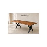 BRK Design Ters V Metal Ayaklı Boya Dalgalı Doğal Çam Yemek Masası 80x120_V1-02