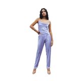 Brûleur Saten Lila Degaje Yaka Askılı Uzun Pijama Takımı